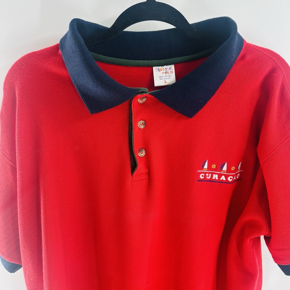 Vintage Stripe Polo T Shirt Men's L 90s Tropical World‎ Curacao